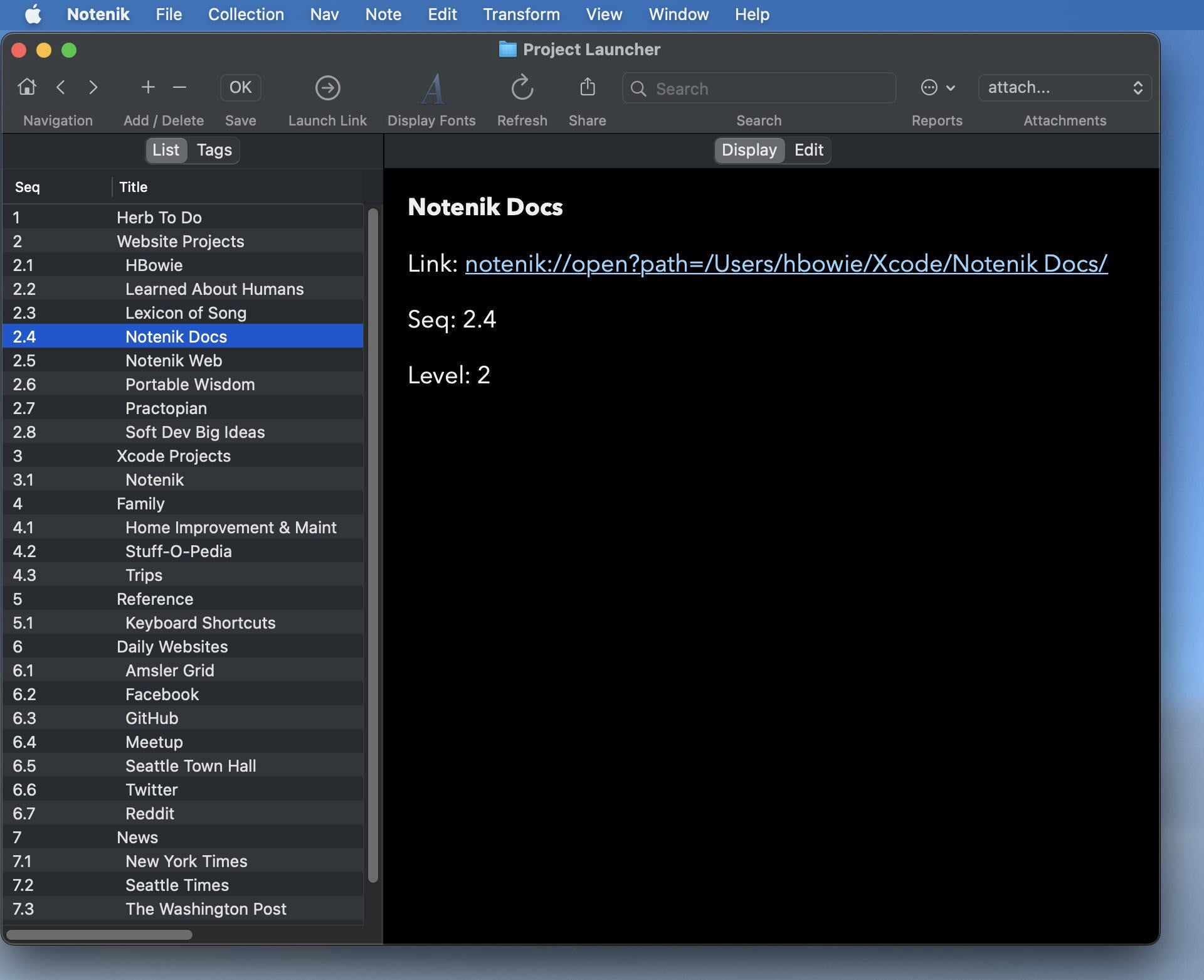 Using Notenik as a Project Launcher - Heyup