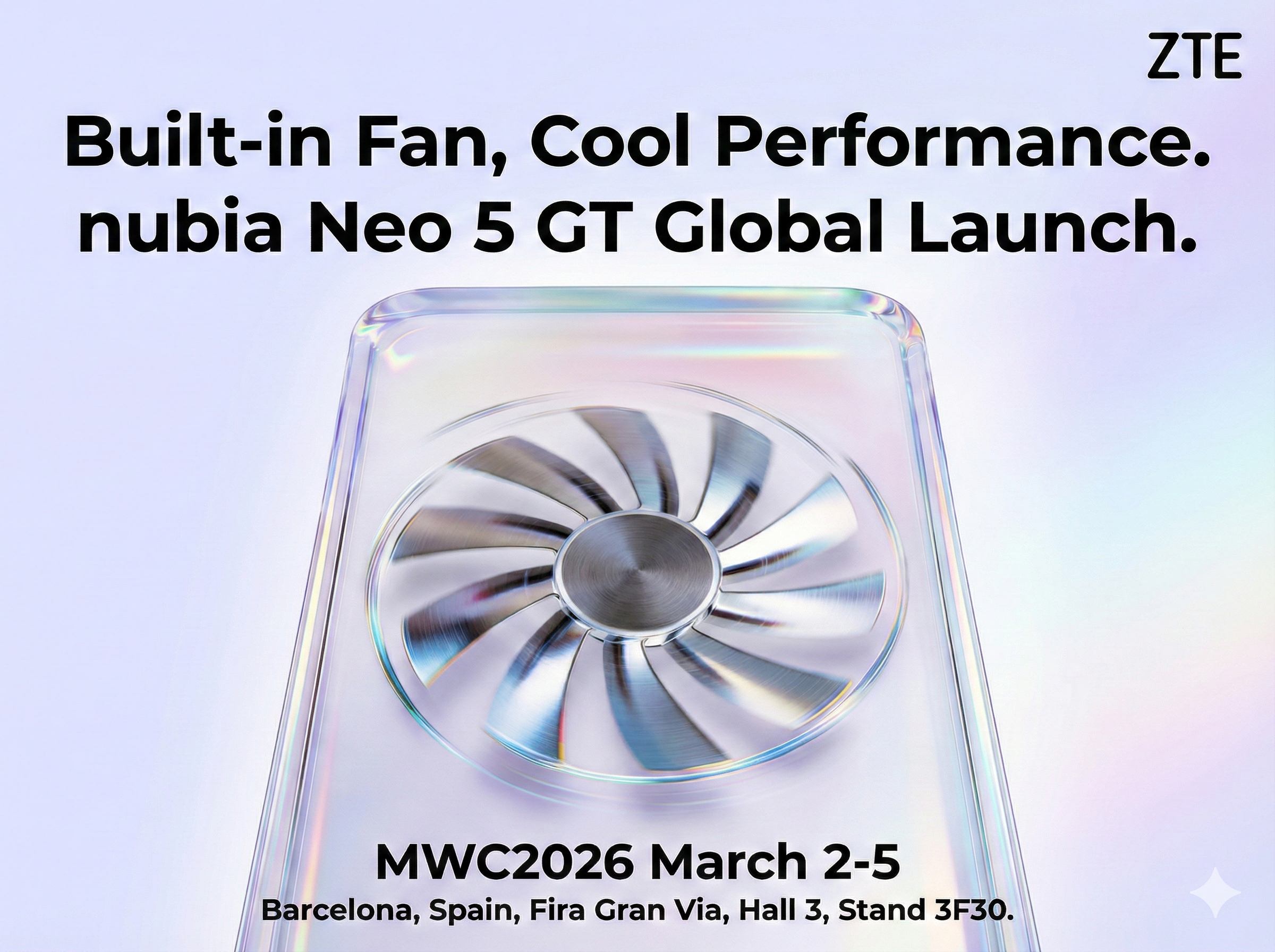 ZTE to Unveil Nubia Neo 5 GT Gaming Phone with Built-in Fan at MWC 2026