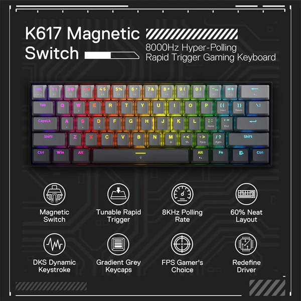 Redragon K617 FIZZ 60% Rapid Trigger Wired Magnetic switch Gaming Keyboard